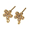 Brass Pave Clear Cubic Zirconia Stud Earring Findings, with Loop, Nickel Free, Flower, Real 18K Gold Plated, 9x7.5mm, Hole: 1.2mm, Pin: 1mm