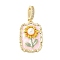 Brass Enamel Pendants, with Natural Freshwater Pearls and Brass Micro Pave Cubic Zirconia Clasp, Rectangle with Flower Charm, Pink, 26x18x7mm, Hole: 8x5mm