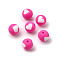 Handmade Polymer Clay Beads, Round with Heart Pattern, Deep Pink, 10mm, Hole: 1.5mm