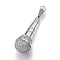 304 Stainless Steel Big Pendants, with Rhinestones, Microphone, Crystal, 53x20.5mm, Hole: 6x12mm