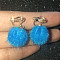 Alloy Polyester Clip-on Earrings, Round, Golden, Deep Sky Blue, 28x15mm