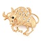Golden Zinc Alloy with Rhinestone Brooches, Twelve Constellations, Taurus, 41x52x10mm