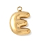 304 Stainless Steel Initial Pendants, Ion Plating(IP), Real 18K Gold Plated, Letter E, 16~18x6~18x3mm, Hole: 1.8mm