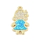 Brass Micro Pave Clear Cubic Zirconia Girl Connector Charms, with Synthetic Opal, Long-Lasting Plated, Rack Plating, Lead Free & Cadmium Free, Deep Sky Blue, Real 18K Gold Plated, 19x11.5x2.5mm, Hole: 1.2mm