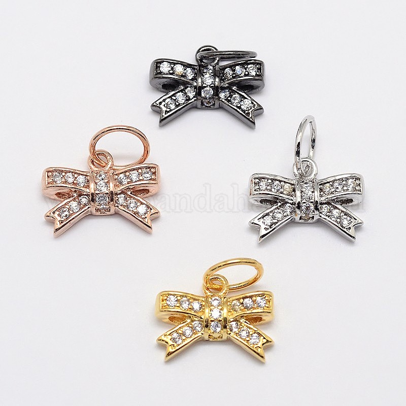 Wholesale CZ Brass Micro Pave Cubic Zirconia Bowknot Bow Charms ...