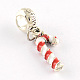 Antique Silver Plated Christmas Candy Cane Alloy Enamel European Dangle Charms ENAM-Q421-22-2