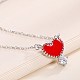 Красное сердце с круглыми жемчужными бусинами кулон ожерелье для девочек женщин NJEW-BB44385-A-1