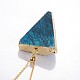 Triangle Brass Electroplated Natural Druzy Agate Crystal Pendant Necklaces NJEW-JN01140-4