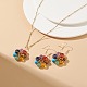 Natural & Synthetic Mixed Gemstones Flower Dangle Earrings and Pendant Necklace SJEW-JS01259-5