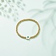 Bracciale elasticizzato da donna con perline rotonde e fiori di conchiglia in ottone BJEW-JB08604-2
