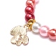 Red Glass Pearl Beaded Stretch Bracelet with Alloy Enamel Mushroom Charm for Women BJEW-JB08711-6