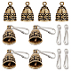 Olycraft 8pcs colgantes de latón de estilo tibetano, encanto de campana retro, con 8 piezas de cierre de llavero de hierro, antiguo bronce y platino, campana: 27.5x19.5 mm, agujero: 3.3 mm