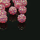 チャンキー樹脂製ラインストーンビーズ  樹脂ラウンドビーズ  ピンク  12mm  穴：3mm X-RESI-M019-36-1