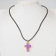 Golden Tone Plated Natural Druzy Agate Cross Pendant Necklaces NJEW-JN01153-6