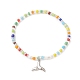 Braccialetto elasticizzato con perline di semi colorati con ciondoli in ottone per donna BJEW-JB09218-04-1