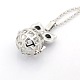 Trendy Women's Brass Long Rolo Chain Round Hollow Cage Owl Locket Pendant Necklaces NJEW-L065-09-2