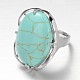 Adjustable Oval Brass Synthetic Turquoise Wide Band Rings RJEW-L062-03F-2
