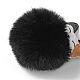 模造レックスウサギのファーボール & PU レザー猫ペンダントキーホルダー  合金クラスプ付  バッグ車のペンダントの装飾  ブラック  16cm KEYC-K018-05KCG-04-3