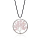 Tree Of Life Alloy with Natural Rose Quartz Chips Pendant Necklace X-NJEW-N0052-018C-1