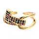 Cubic Zirconia Initial Letter T Open Cuff Ring RJEW-N037-041A-2