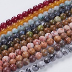 Brins de pierres précieuses naturelles mélangées et de perles de jade teints, ronde, couleur mixte, 8mm, Trou: 1mm, Environ 49 pcs/chapelet, 15.5 pouce