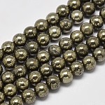 Natürliche Pyrit runde Perlen Stränge, Klasse A, 10 mm, Bohrung: 1 mm, ca. 40 Stk. / Strang, 16 Zoll