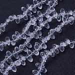 Glass Beads Strands, Top Drilled Beads, Faceted, Teardrop, Clear, 9x4mm, Hole: 1mm, 3x2mm, about 98~100pcs/strand, 14~14.5 inch