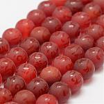 Natural Agate Beads Strands, Om Mani Padme Hum, Round, Dyed & Heated, Frosted, Red, 8mm, Hole: 1mm, about 47pcs/strand, 14 inch(35.6cm)