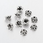 Antiguas tapas de abalorios flor de plata, Plata tibetana, sin plomo y cadmio, aproximamente 6.5 mm de diámetro, agujero: 1 mm