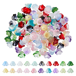 200 Uds. tapas de abalorios de color degradado de vidrio de 20 colores, 6-pétalo de flor, color mezclado, 12x7mm, agujero: 1.2 mm, 10 piezas / color