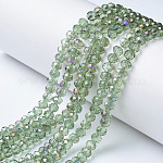 Electroplate transparentes abalorios de vidrio hebras, medio arco iris chapado, facetados, rerondana plana, verde mar oscuro, 6x5mm, agujero: 1 mm, aproximamente 80~85 pcs / cadena, 38~40 cm