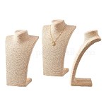 Stereoscopic Necklace Bust Displays, PU Mannequin Jewelry Displays, Covered by Rattan, Wheat, 350x230x140mm