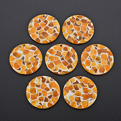 Pendentifs en acétate de cellulose (résine), plat rond, orange foncé, 29.5x2.5mm, Trou: 1.6mm