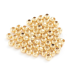 Perlas de acero inoxidable 304, hueco redondo, real 18k chapado en oro, 2x2mm, agujero: 0.8 mm, aproximamente 500 unidades / bolsa