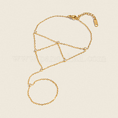 Bracelet à maillons ronds et plats en acier inoxydable 304 avec pavage et zircon cubique transparent, pour femme., véritable 18k plaqué or, 6.89 pouce (17.5 cm)