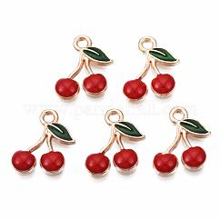 Legierung Emaille Anhänger / charms, Kirsche, Licht Gold, rot, 13x12x2 mm, Bohrung: 1.6 mm