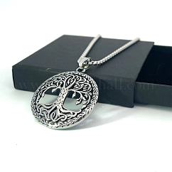 Collier pendentif gothique en acier inoxydable avec élément viking nordique arbre de vie