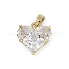 Breloques en laiton plaqué or 18 carat avec micro pavé de zircones cubiques, Sans cadmium & sans nickel & sans plomb, cœur, clair, 14.5x14x5.5mm, Trou: 3x5mm