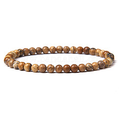 Bracelet en perles rondes de jaspe naturel de 4 mm pour homme, bracelets extensibles polyvalents simples rétro européens et américains, 7.48 pouce (19 cm)