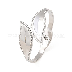 Bracelets manchettes à charnière ouverte en acier inoxydable 304 avec strass et cristal en forme de feuille pour femmes&nbsp;SA-CBA48C7-01P