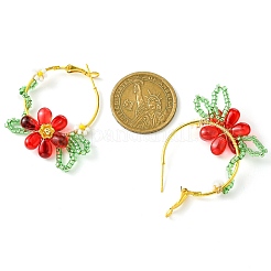Creolen mit geflochtener Glasblume&nbsp;EJEW-MZ00235-02