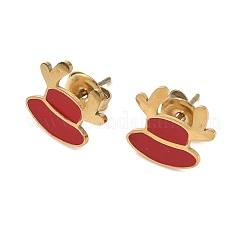 Weihnachtsthema 304 Edelstahl Emaille Elch Ohrstecker&nbsp;LS-EJEW-Z139-01G