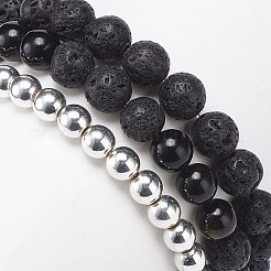 Juego de pulseras elásticas de hematita sintética y obsidiana con brillo dorado&nbsp;BJEW-JB08735