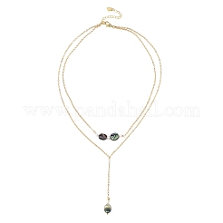 Collares de latón de doble capa con colgante geométrico en forma de Y de concha de paua natural&nbsp;NJEW-JN06532-01