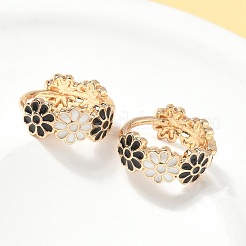 Orecchini a cerchio in ottone e smalto a forma di margherita per donna&nbsp;EJEW-G434-01G-01