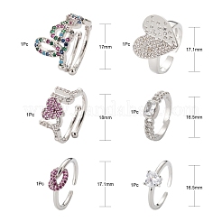 6 Stück 6 Stil Messing Micro Pave Kubisch Zirkonia Solitaire Ringe&nbsp;RJEW-LS0001-13P