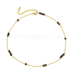 Collane da donna con catena a maglie in ottone e perline rotonde in pietra naturale mista da 5 mm&nbsp;NJEW-JN06378