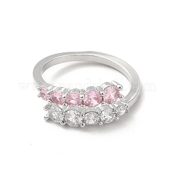 Bague ajustable avec zircons cubiques transparents et roses&nbsp;RJEW-C050-08P