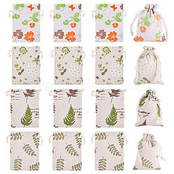 20 Stück 4 Stile Polycotton (Polyester-Baumwolle) bedruckte Verpackungsbeutel mit Kordelzug&nbsp;ABAG-TA0002-10