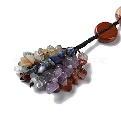 7 chakra décoration pendentif rond plat en pierres précieuses naturelles&nbsp;HJEW-H060-04